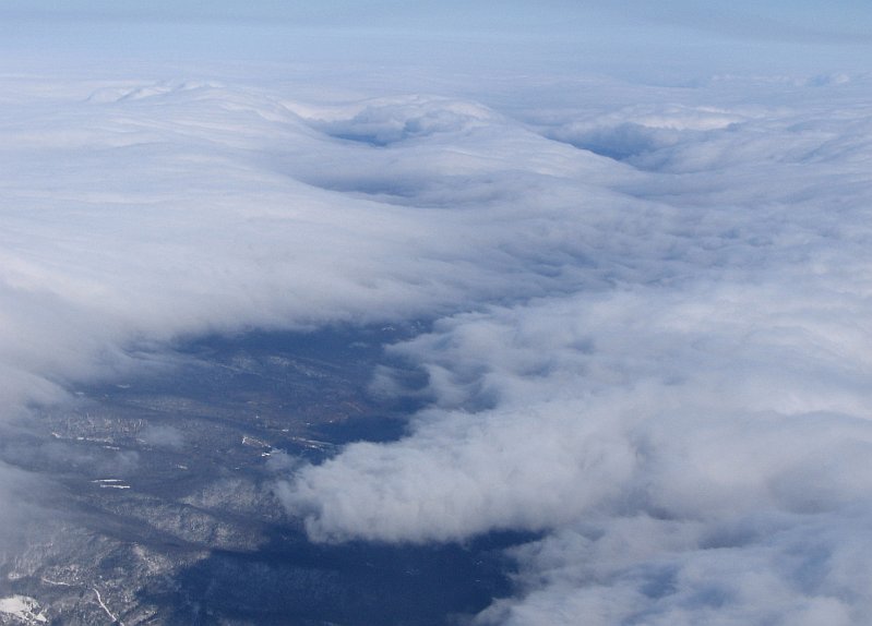 After climbing above the cloud deck and flying North, the wave near Mt. Mansfield was easily visible.